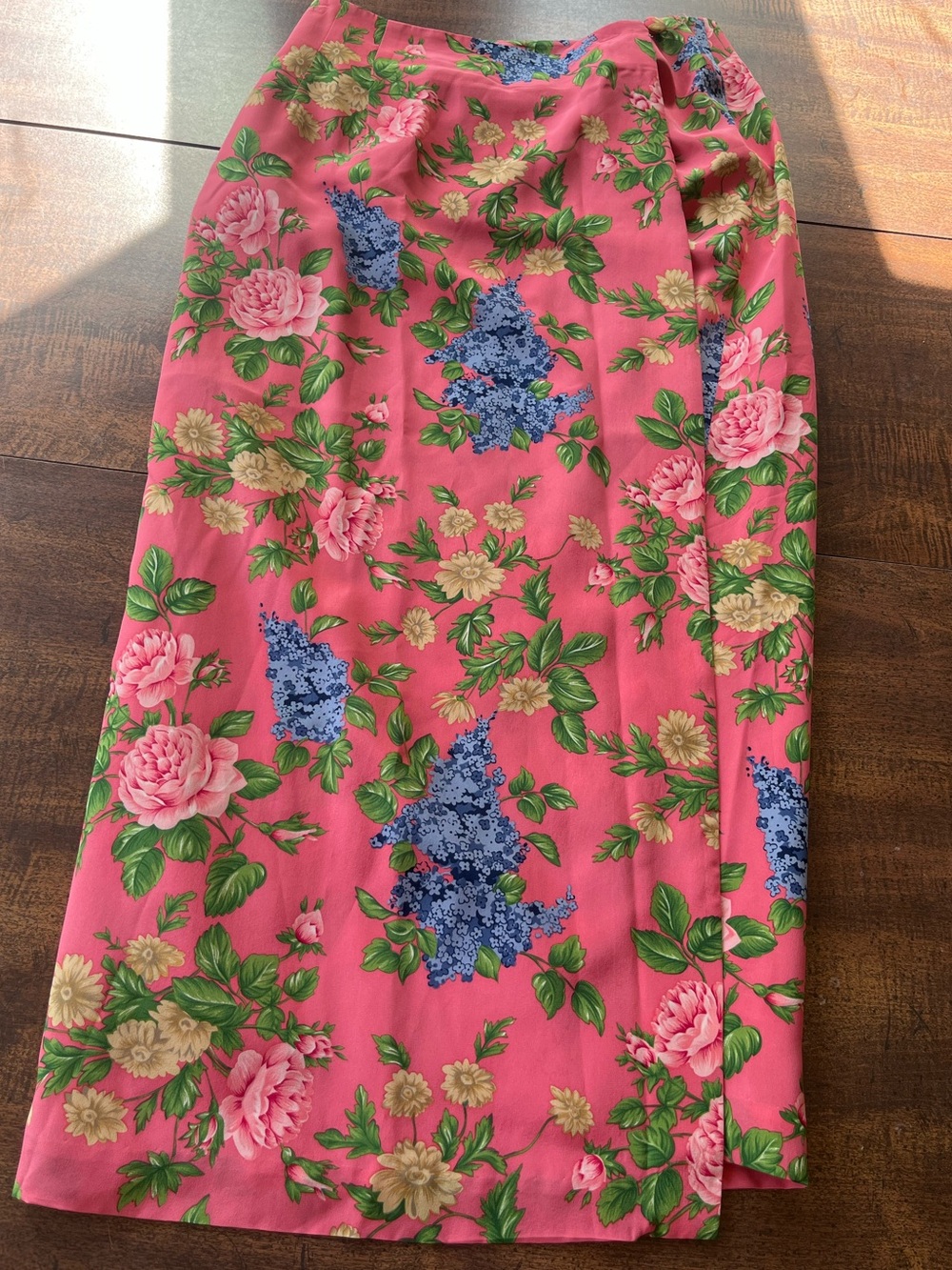 Vintage Chelsea Campbell Charter Club 100% Silk Pink Floral Maxi Wrap Skirt 8